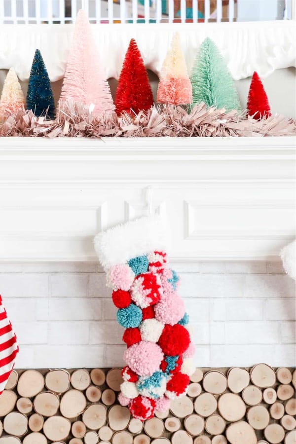 colorful diy pom pom stocking craft