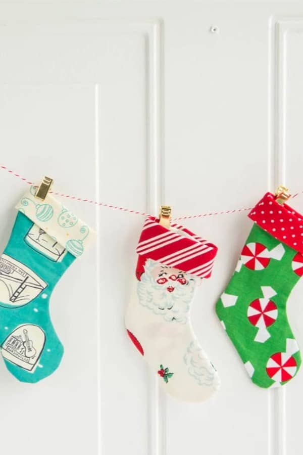 make garland with mini stockings