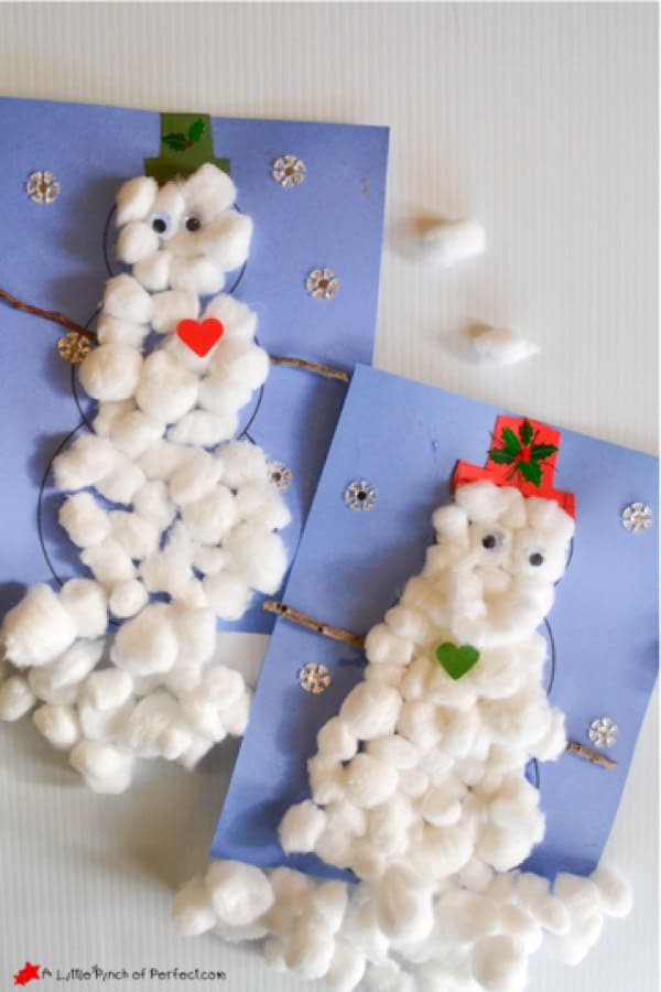 simple cotton ball craft with snowman theme