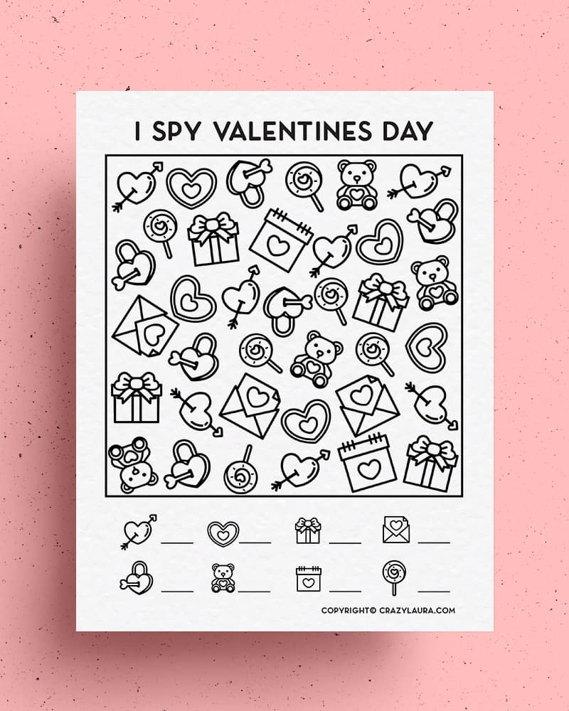 find and color printable sheet for valentines