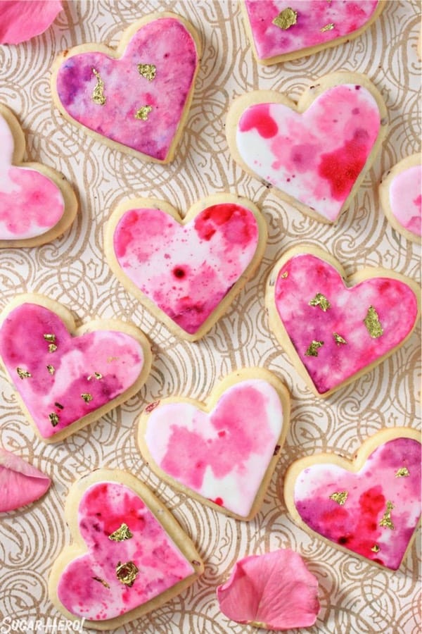 heart shaped watercolor sugar cookies
