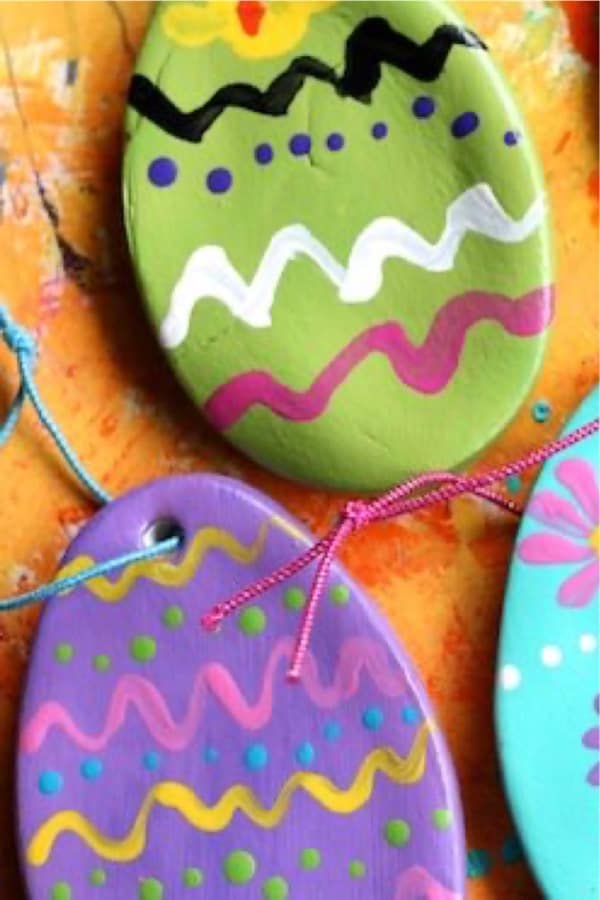easter egg ornaments made from clay