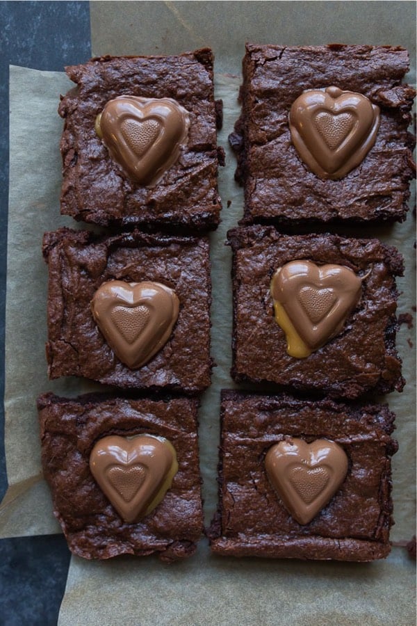 chewy brownies with heart shaped candy