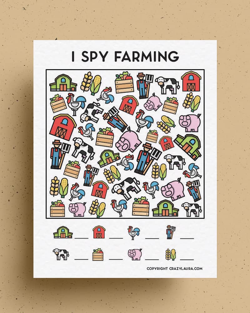 color farm animal i spy sheets
