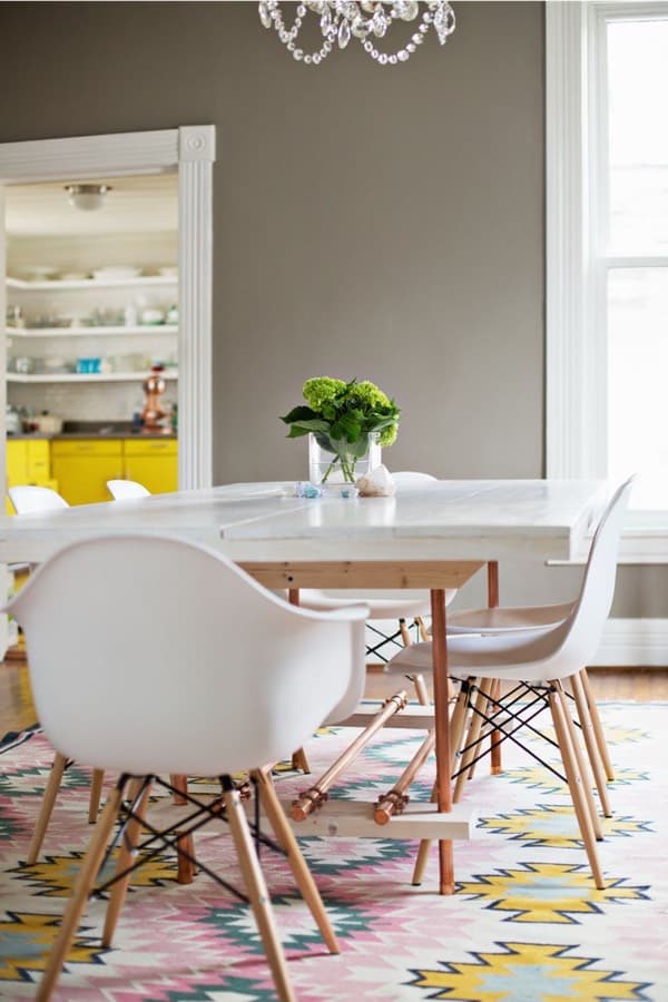 white dining room table with copper legs