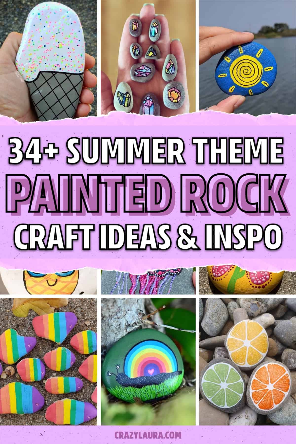 summer themed painted rocks