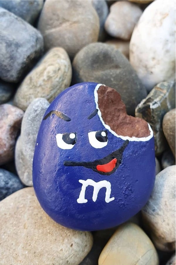 blue m&m bite painted rock inspiration