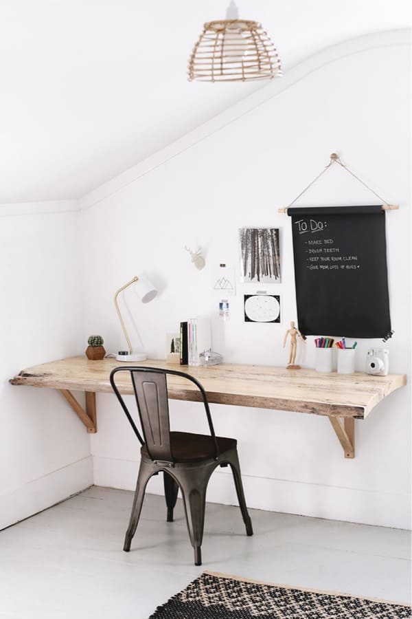 homemade desk with live edge wood slab
