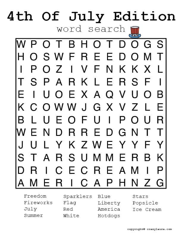 free word search activity for kids
