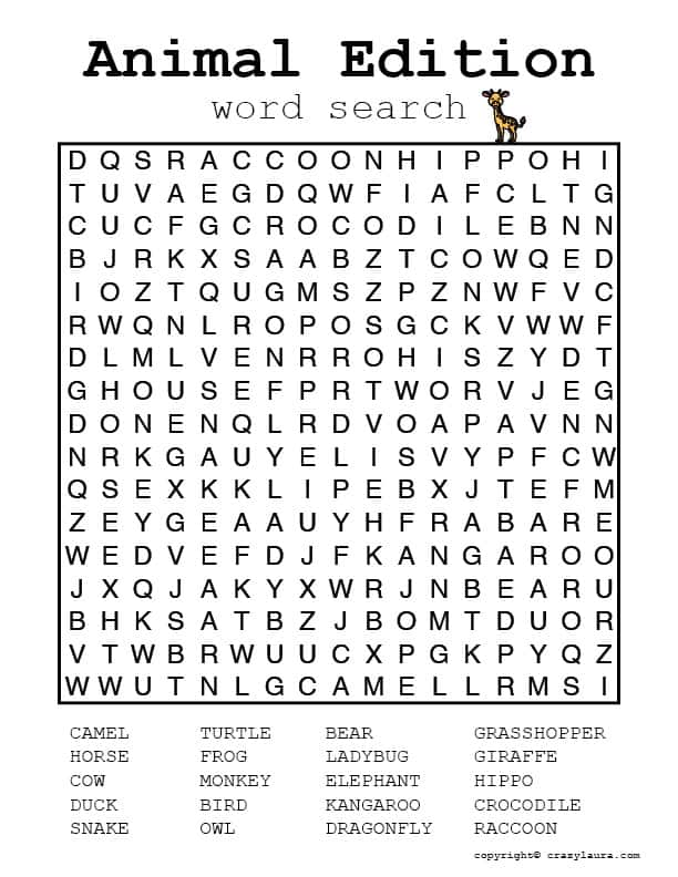 animal edition word search