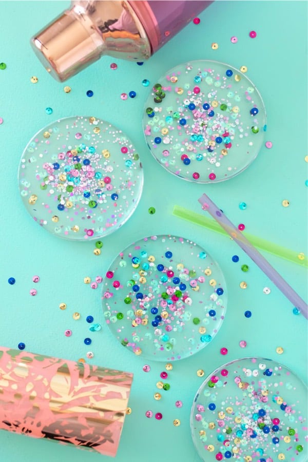resin craft project with confetti