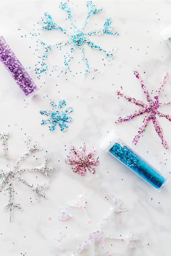 hot glue craft project with snowflakes