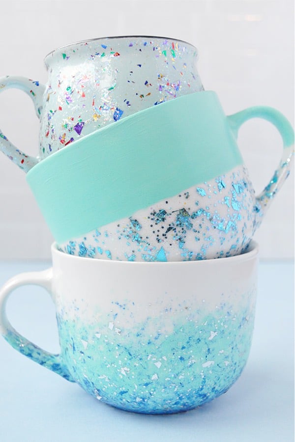 homemade mug craft with glitter