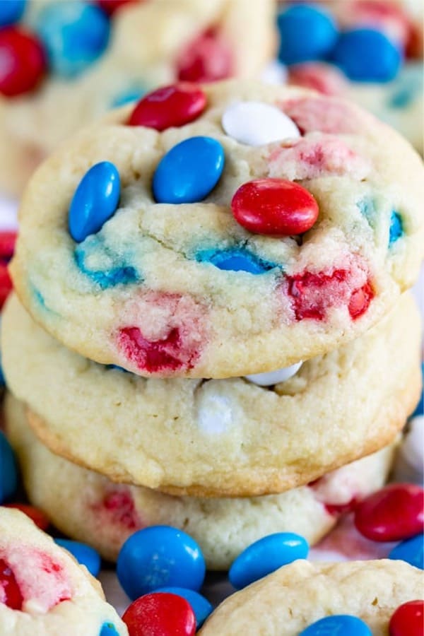 red white blue m&m cookies for july fourth