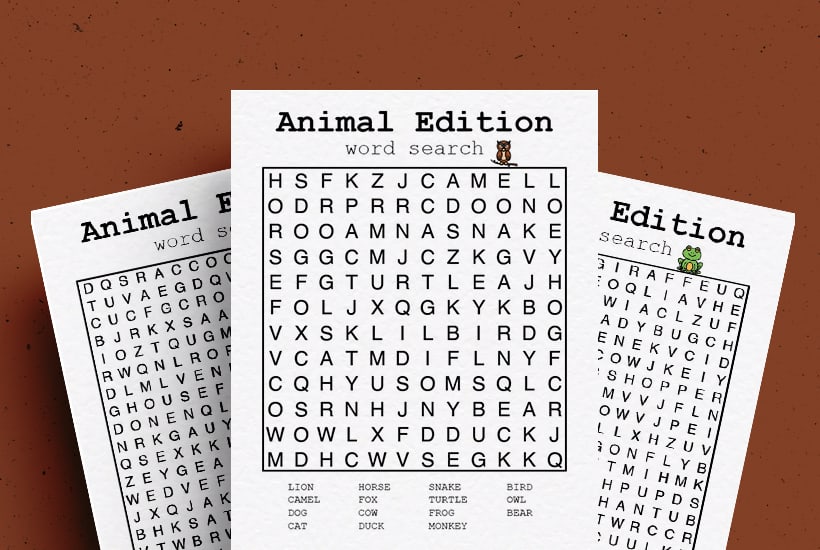 Free Animal Word Search Printable PDF Game Sheets