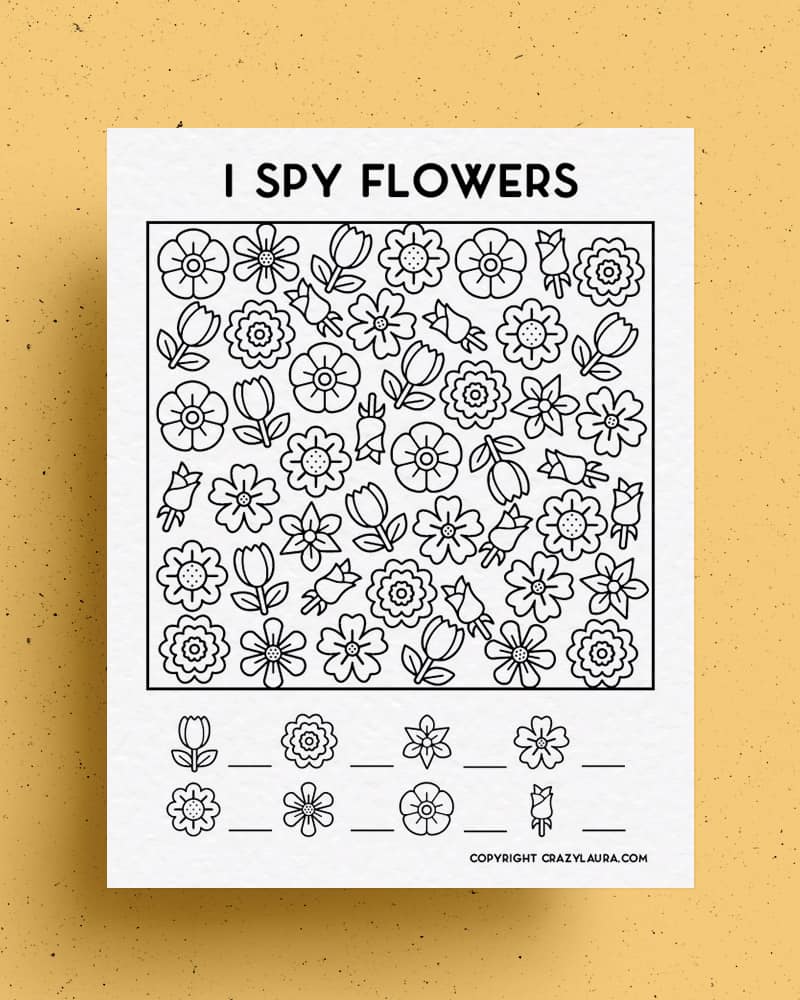 free kids flower i spy activity sheets