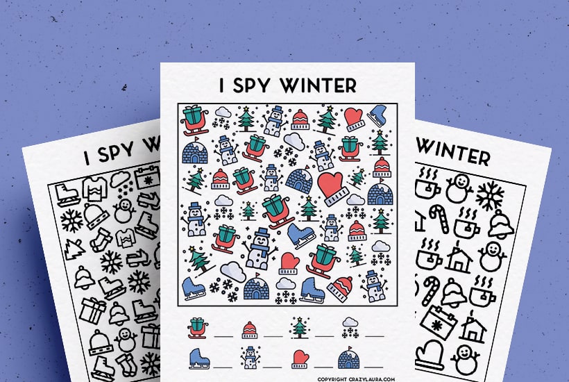 Free Winter I Spy Printable Game PDF Sheets For Kids