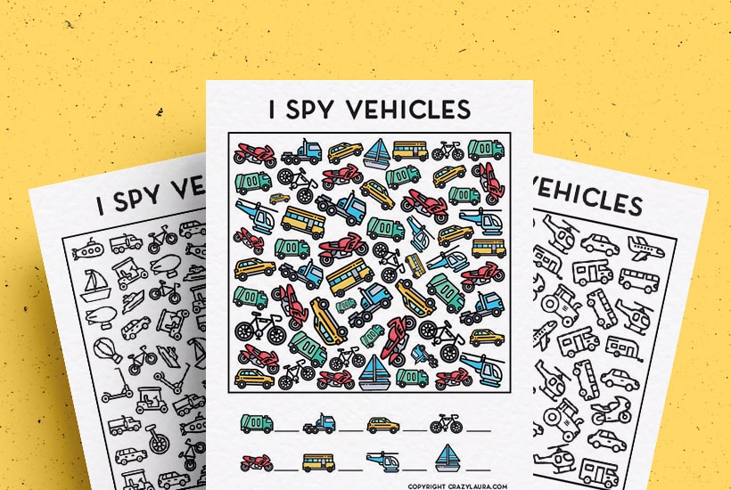 Free Vehicle I Spy Printable Game Pages For Kids