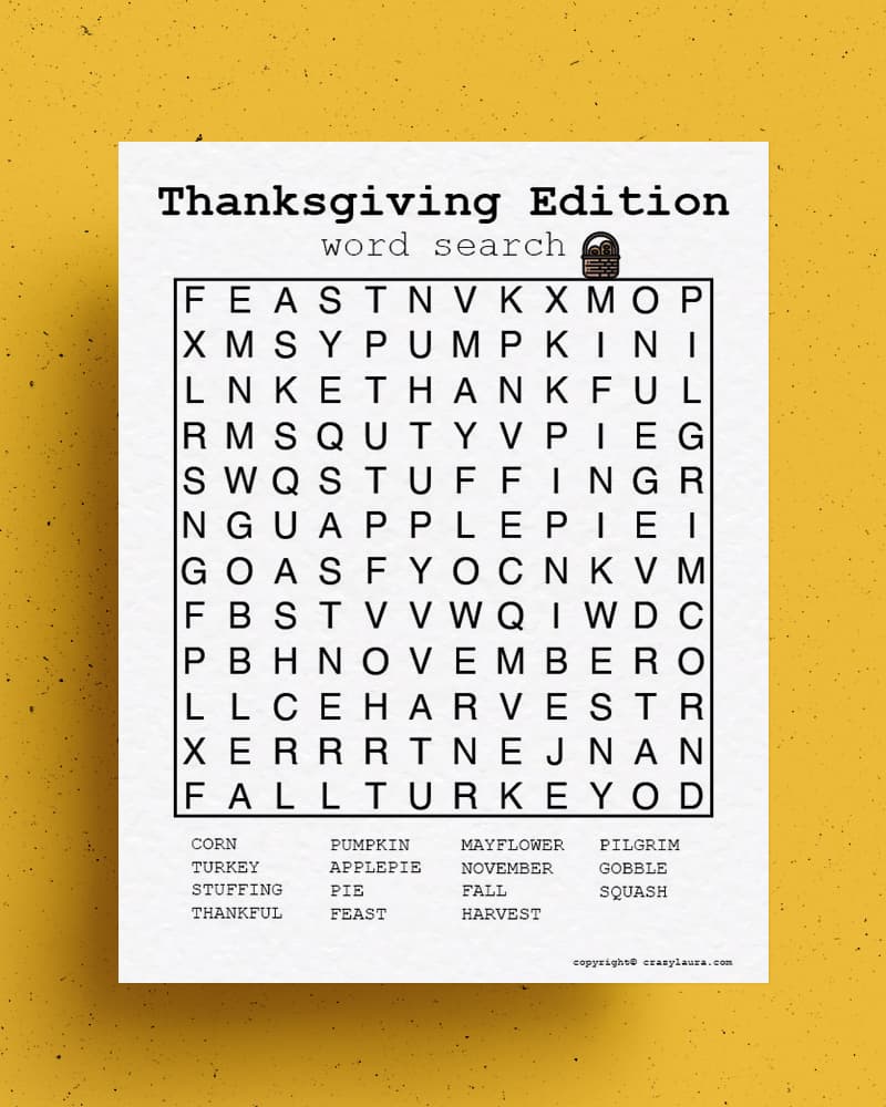turkey day word search game
