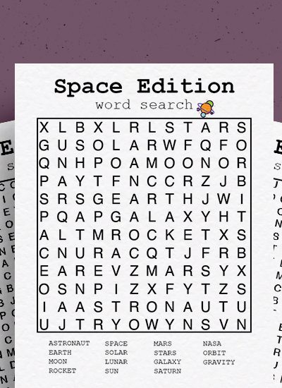 kids space printable word search