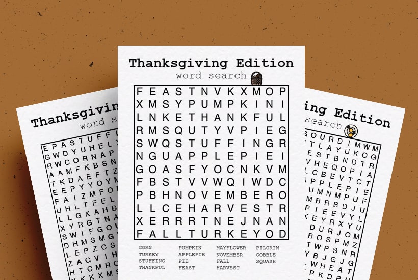 Free Thanksgiving Word Search Printable Game Sheets