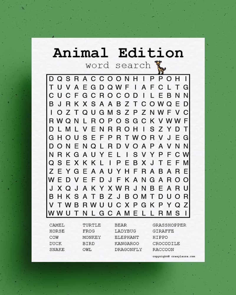 animal themed kids learning printable