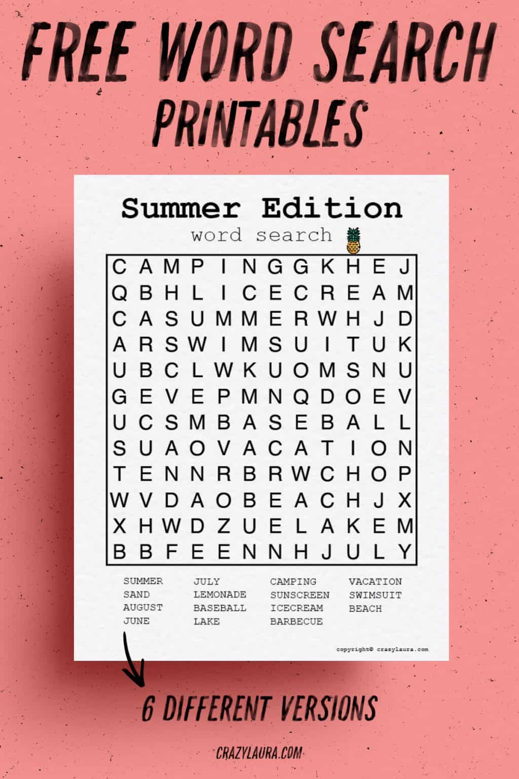 Free Summer Word Search Printable Games To Print - Crazy Laura