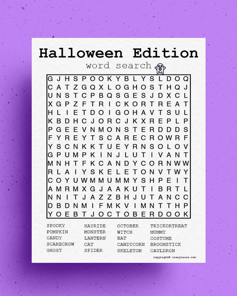 kids word finding game for halloween