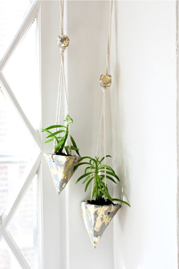 hanging indoor planters made from diy concrete