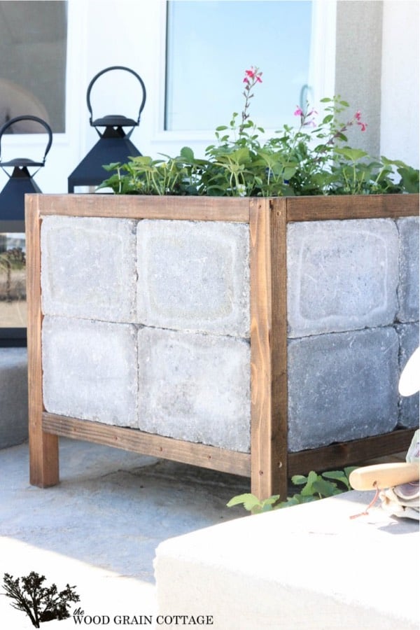 large diy planter box made from pavers