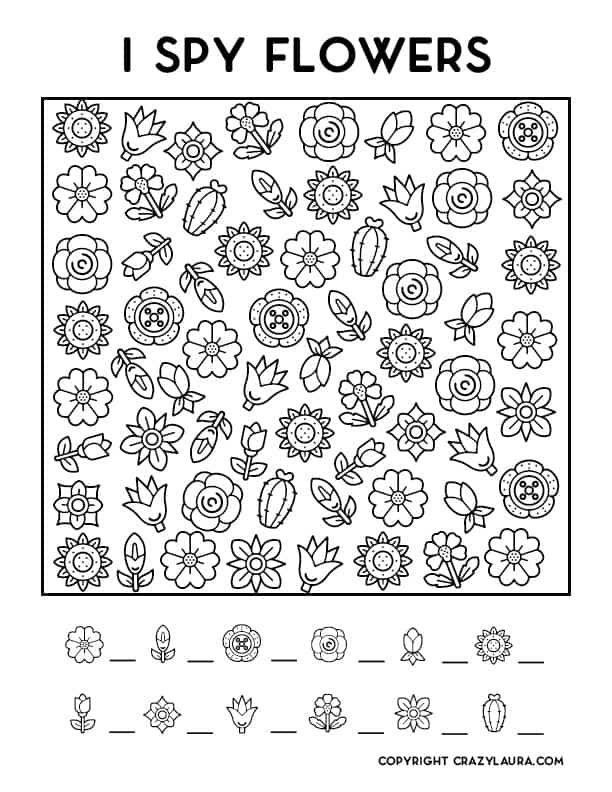 free kids I spy flower game sheets