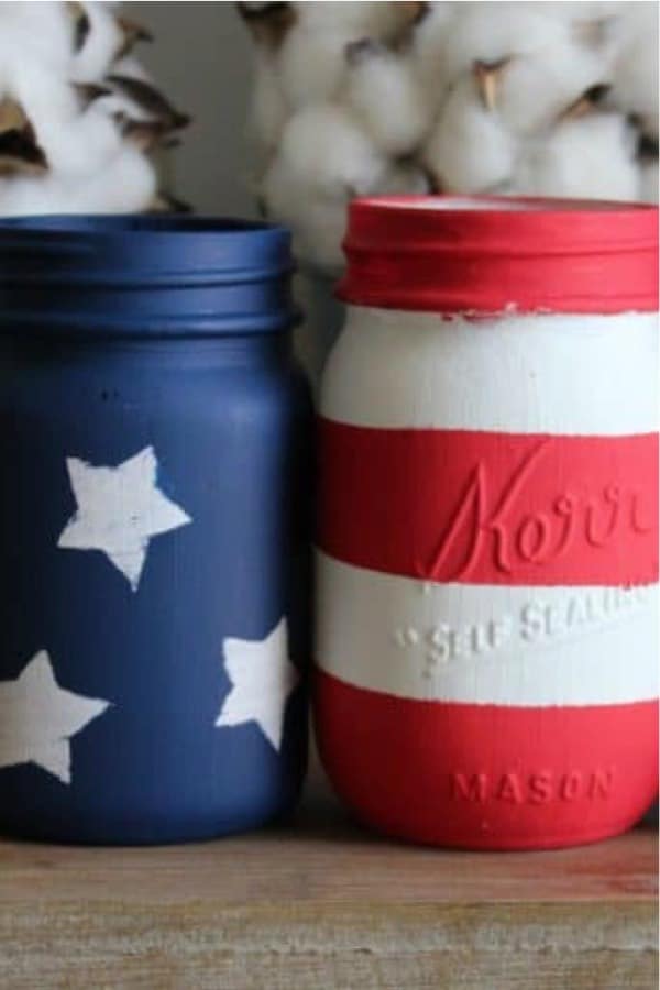 red white and blue painted mason jar craft