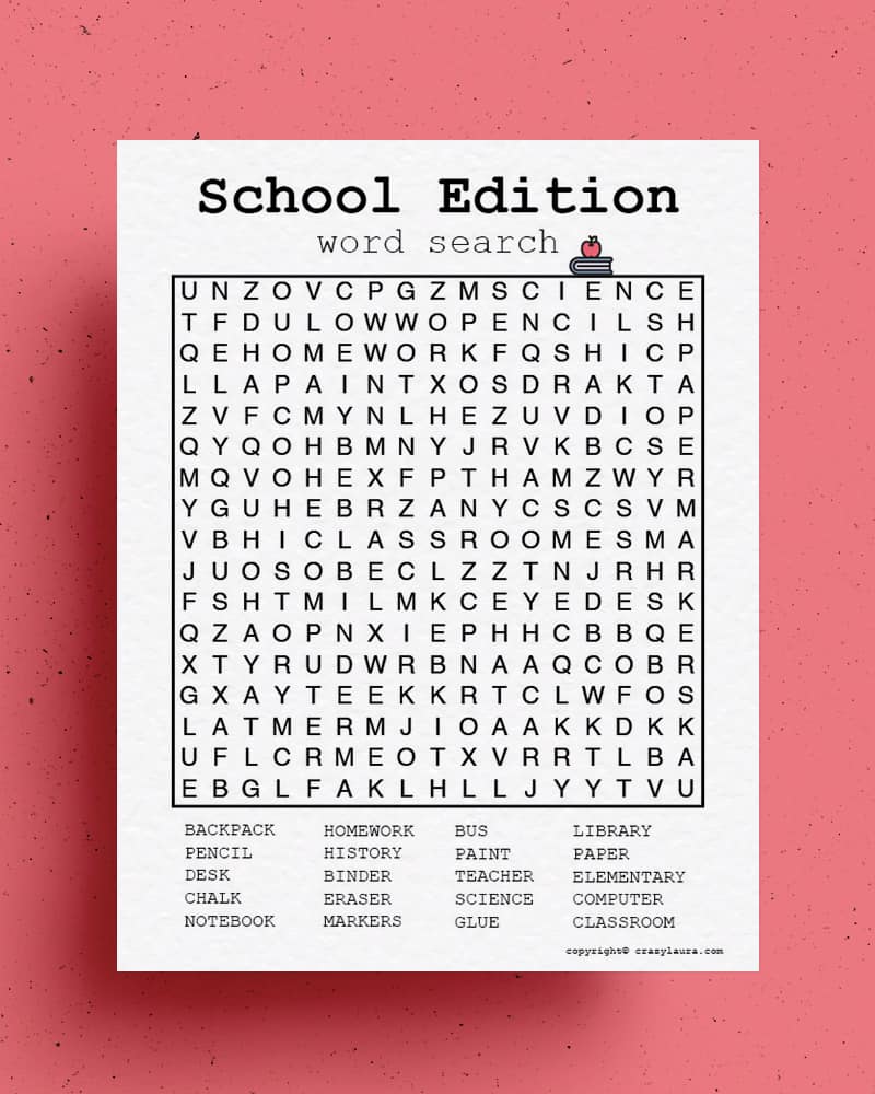 back to school word search