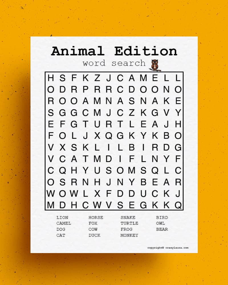 easy animal word search for kids