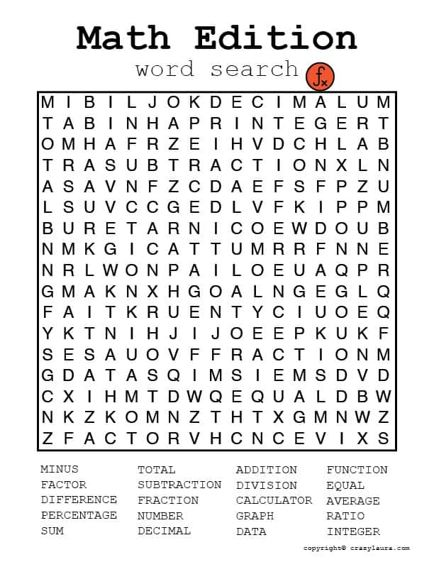 math word search game sheets