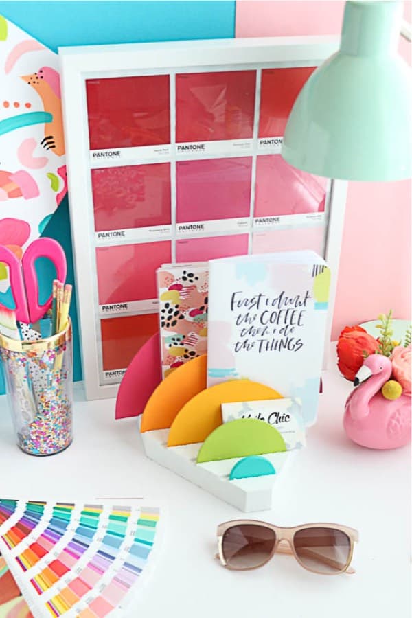 rainbow colored paper organizer for home office