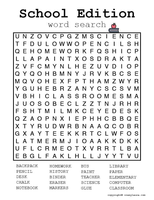 school related word search