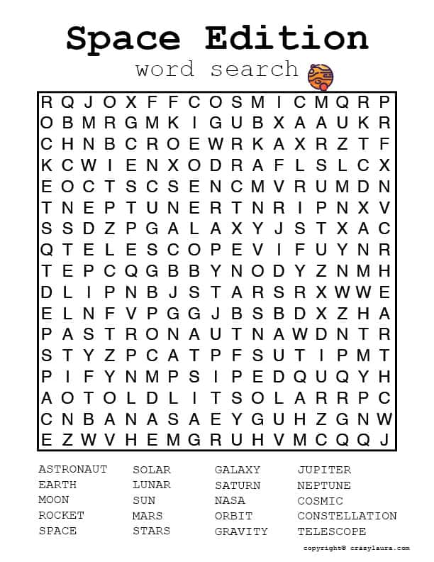 space word search tempalte