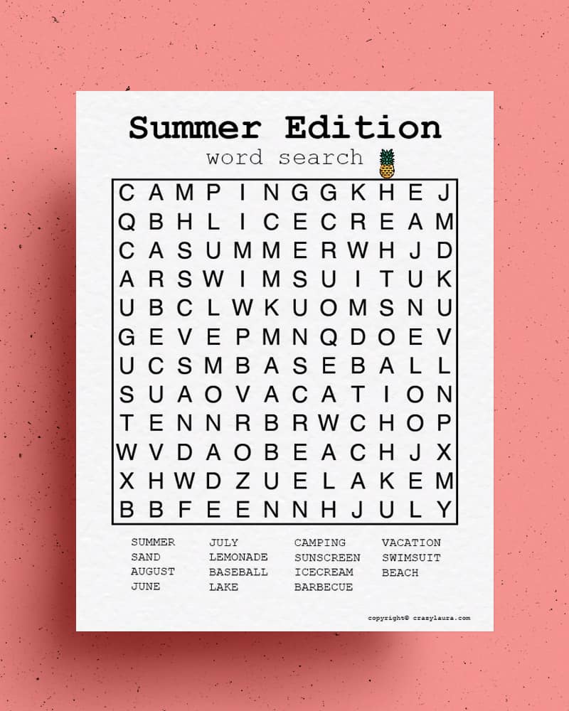 kids word search activity sheets