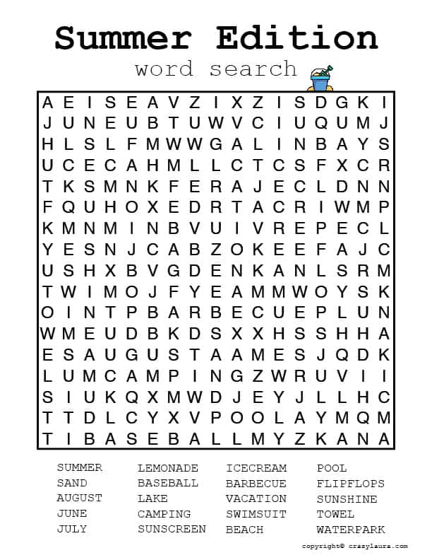 summer word search game for kids