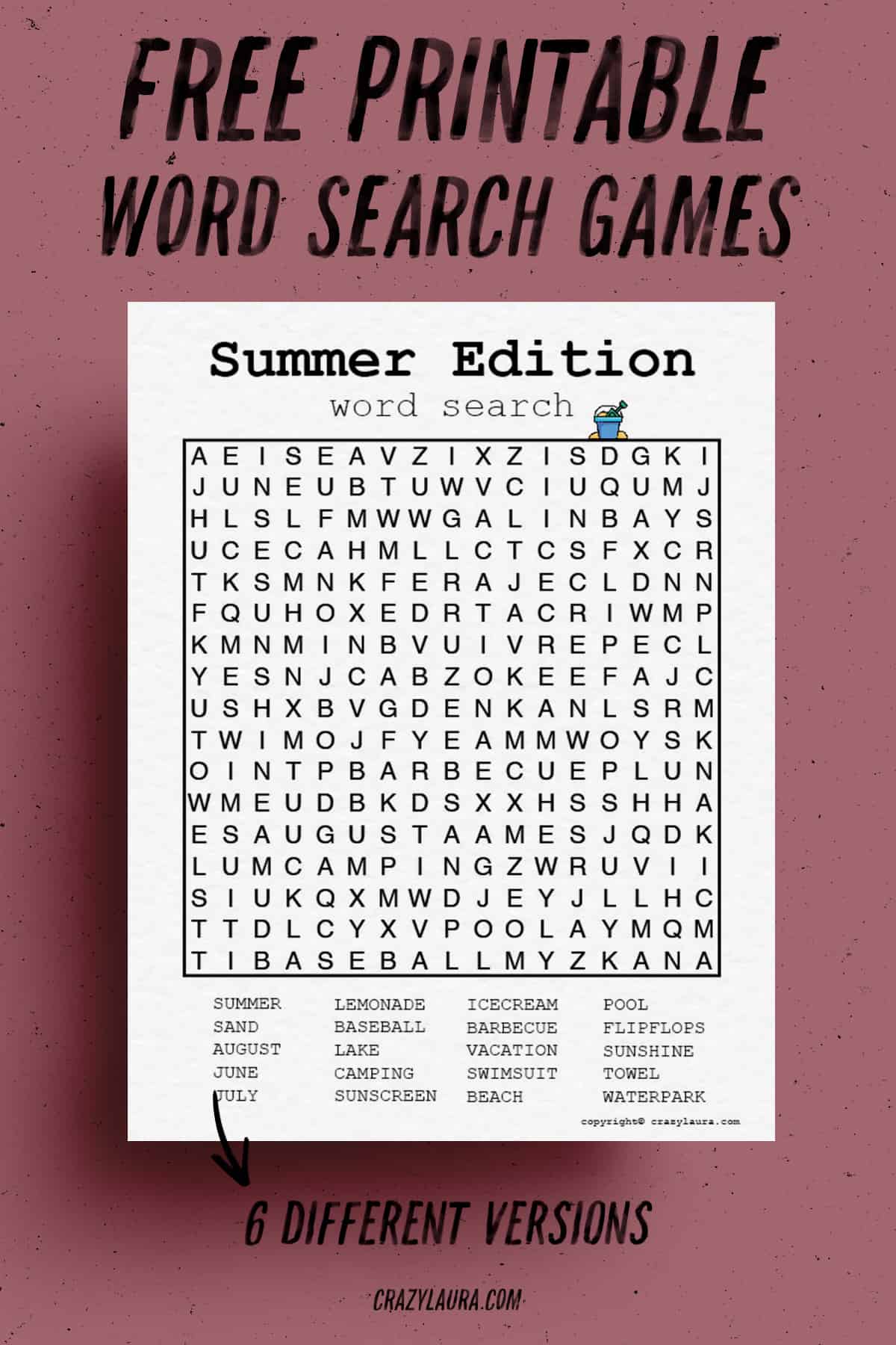 summer word search activity