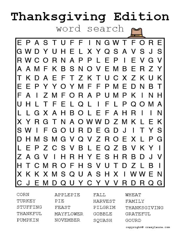 free printable thanksgiving word search