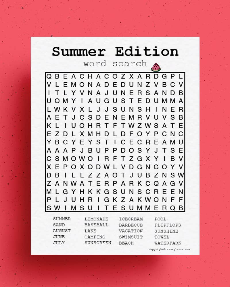 free word search game for summer