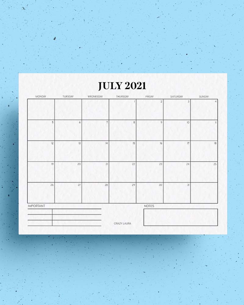 free 2021 calendar monthly pages