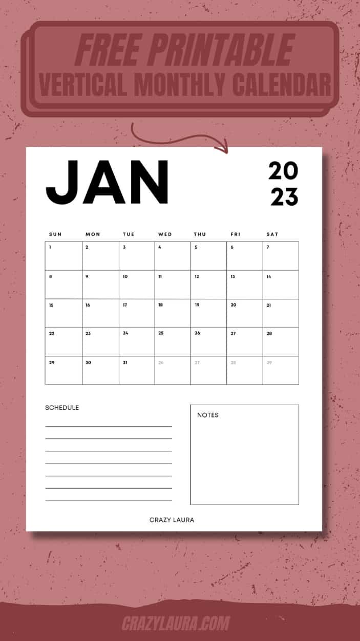 Free Vertical Calendar Printable For 2023 – UPDATED