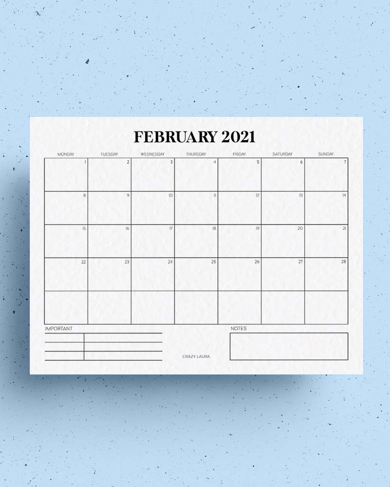 free horizontal calendar printable