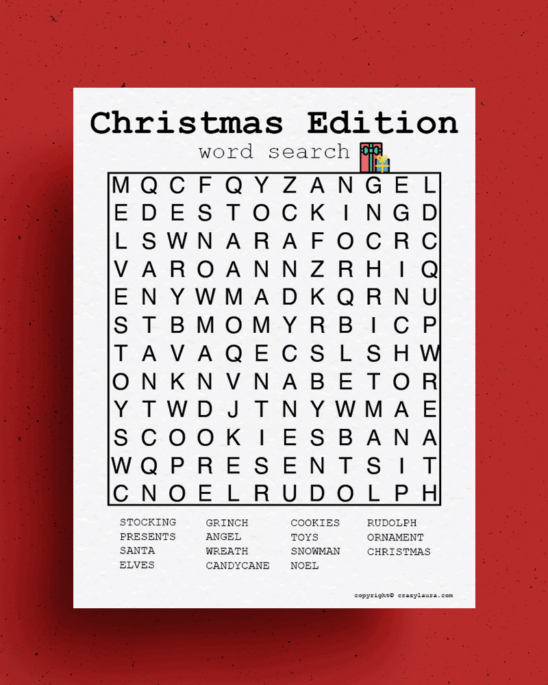kids word search activity for christmas