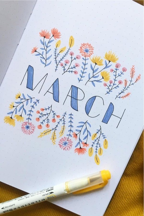 march cover spread with simple flowers