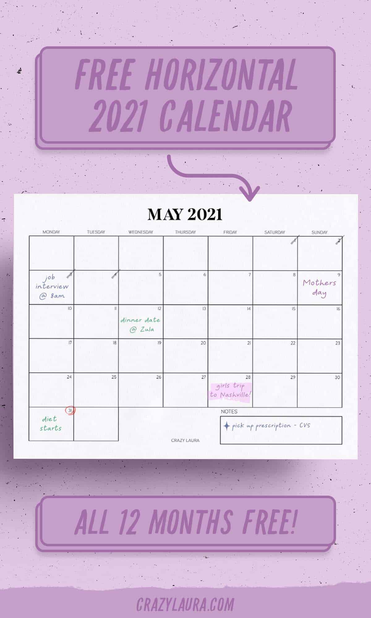 simple 2021 calendar tracker