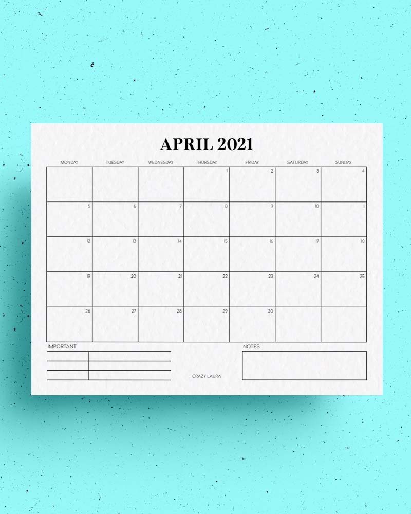 free blank calendar printables